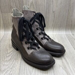 MALLONI  Brown and Gray Ankle Leather Boots